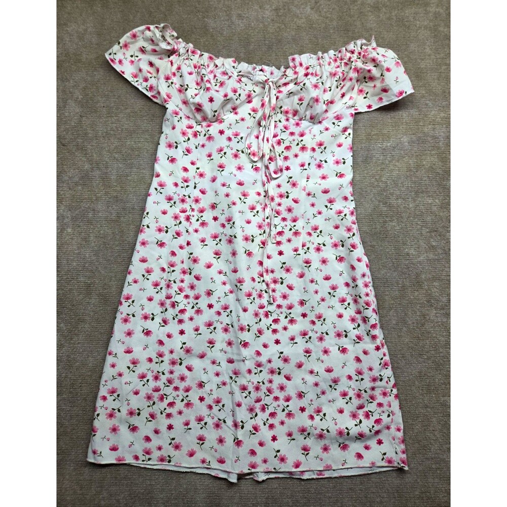 White Ditsy Floral Print Off-the-shoulder Mini Dress Size XS Summer Spring
